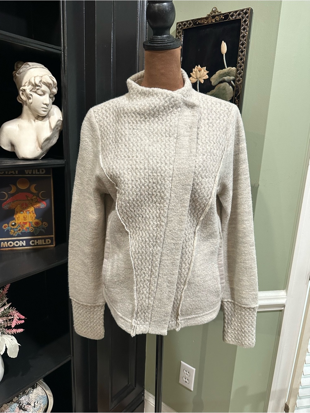 Anthropologie Sparrow 100% Wool Asymmetrical Zip Cardigan Sweater Small Gray